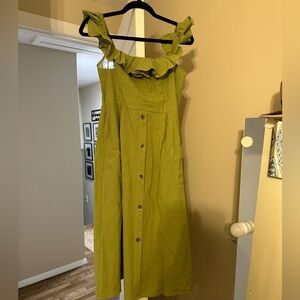 Green Ruffle Button-Down Dress